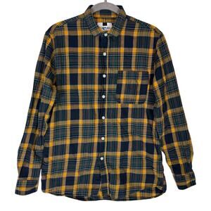 Topman Shirt Mens Small Black Yellow Plaid Cotton Long Sleeve Casual Button-Up